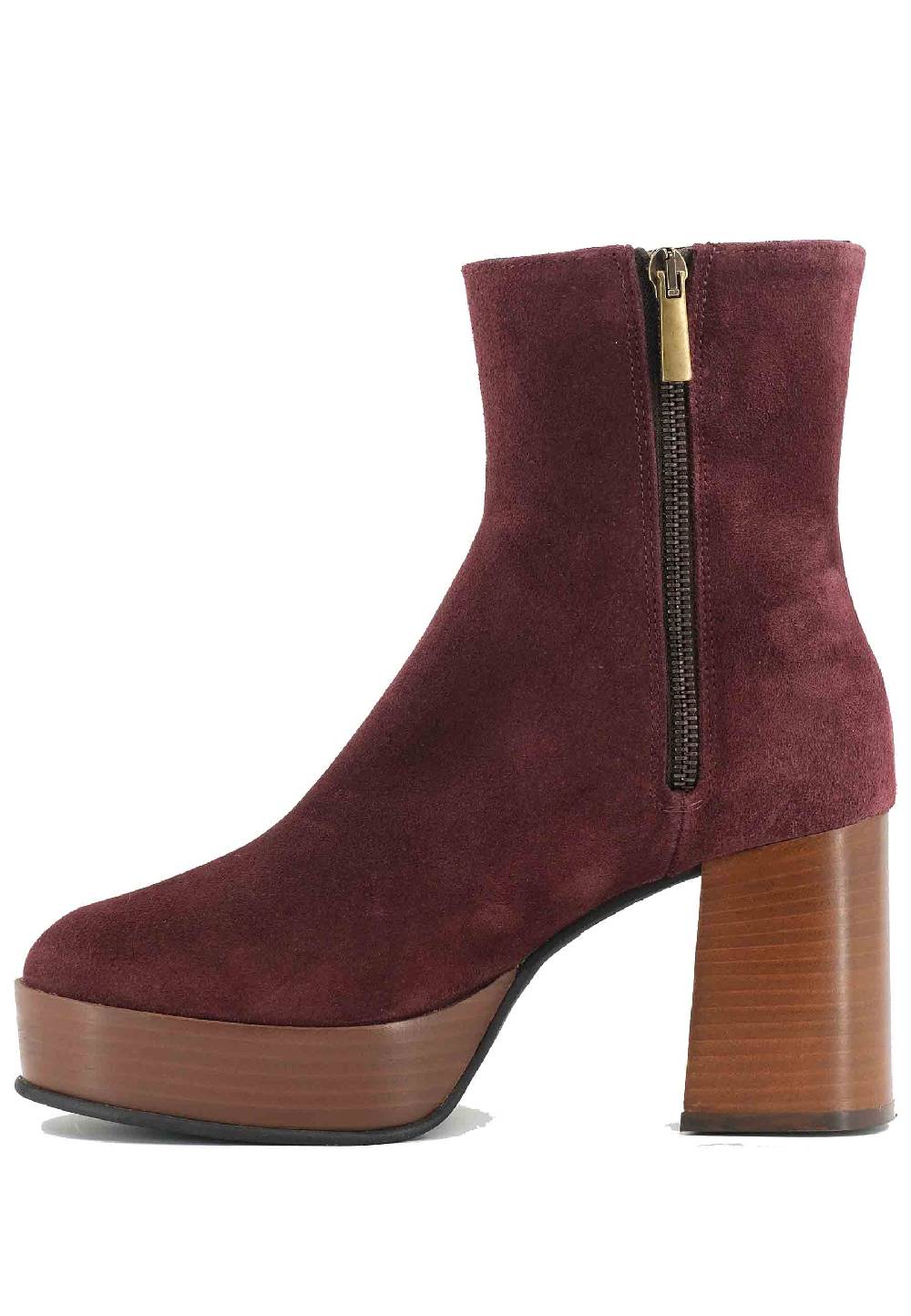 L'ARIANNA Stivaletti TR1556 in camoscio bordeaux con tacco alto e plateau con zip laterale di chiusura Vendite stagionali