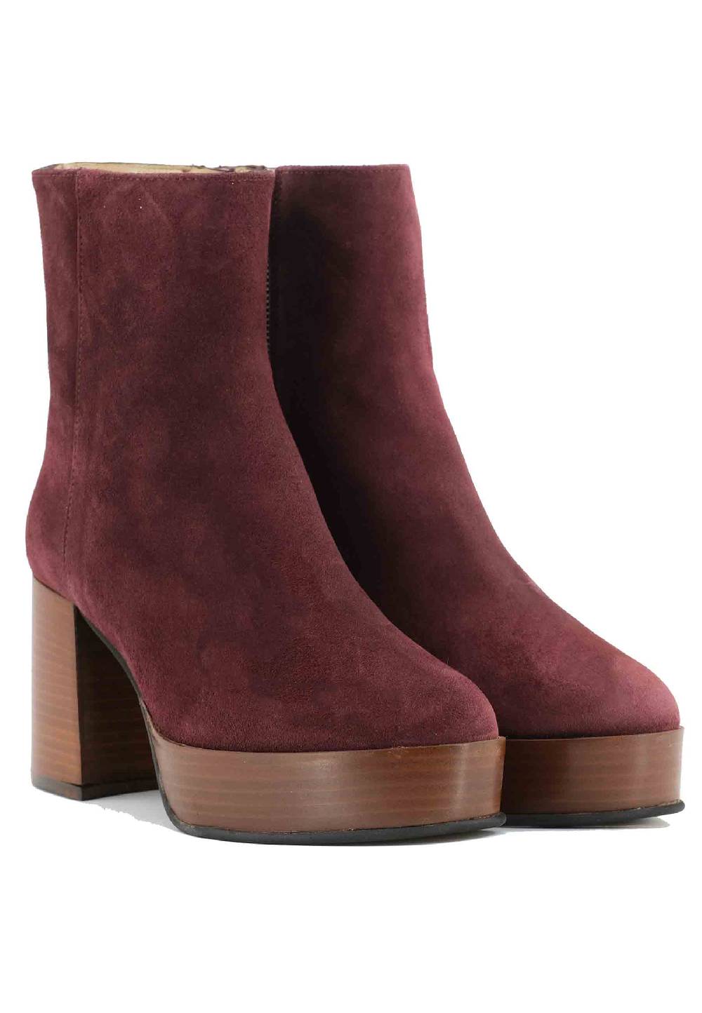 L'ARIANNA Stivaletti TR1556 in camoscio bordeaux con tacco alto e plateau con zip laterale di chiusura Vendite stagionali