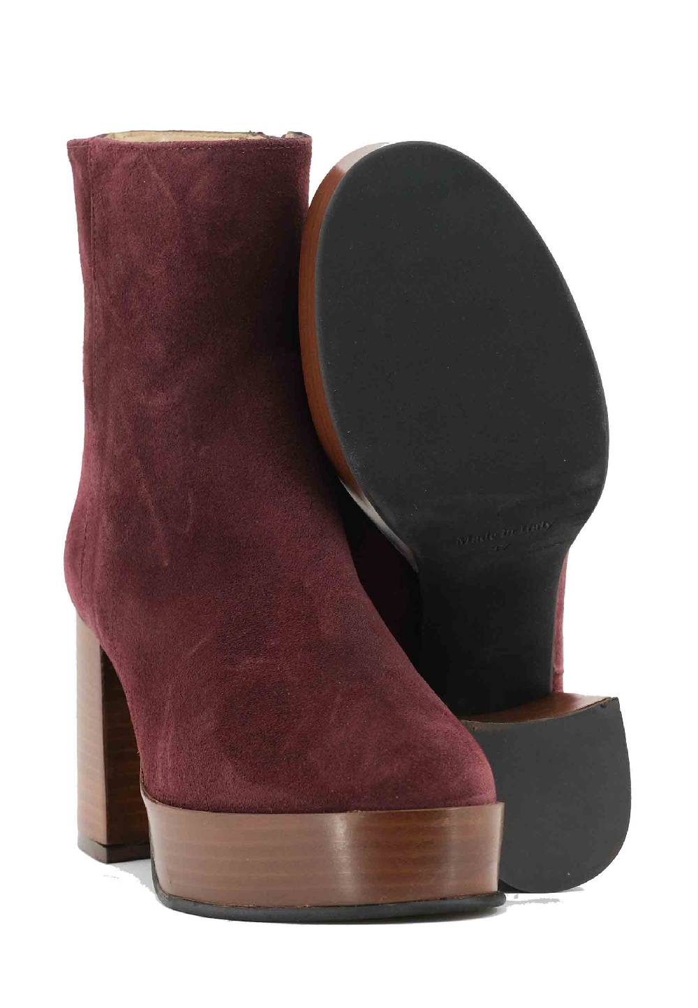 L'ARIANNA Stivaletti TR1556 in camoscio bordeaux con tacco alto e plateau con zip laterale di chiusura Vendite stagionali