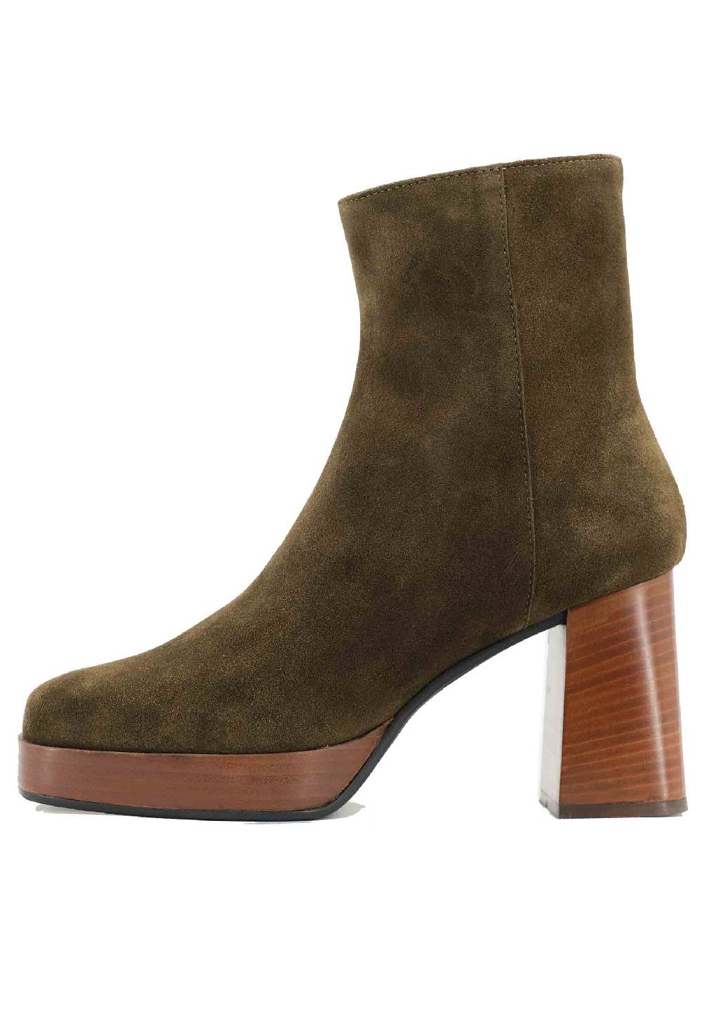 L'ARIANNA Stivaletti TR1665 in camoscio verde con tacco alto e plateau con zip esterna Vendita calda