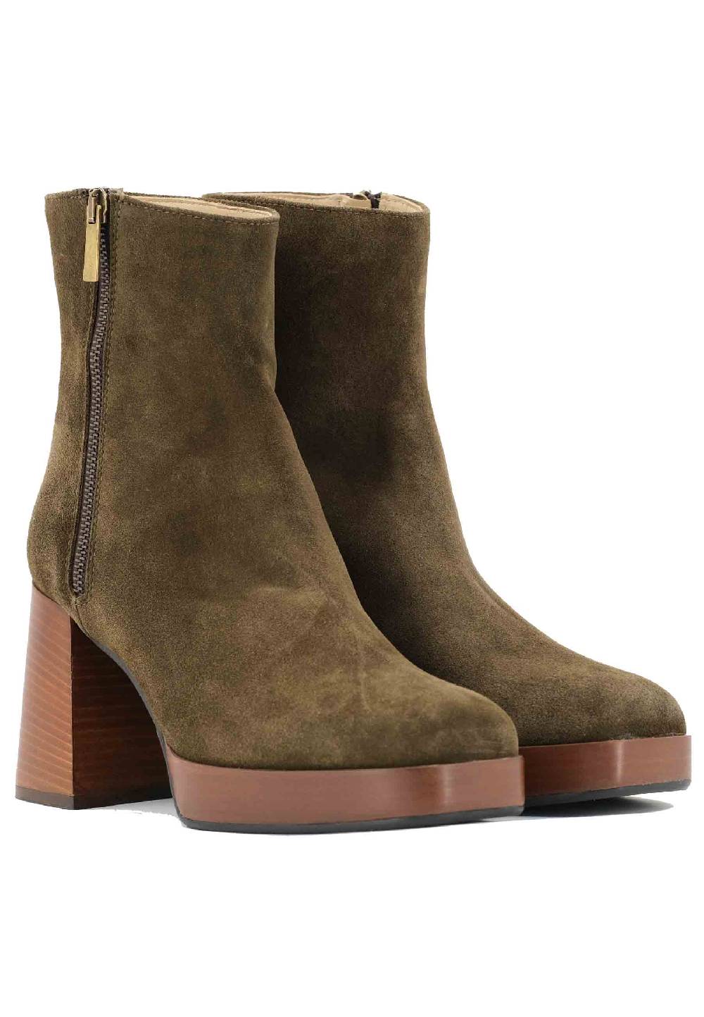 L'ARIANNA Stivaletti TR1665 in camoscio verde con tacco alto e plateau con zip esterna Vendita calda
