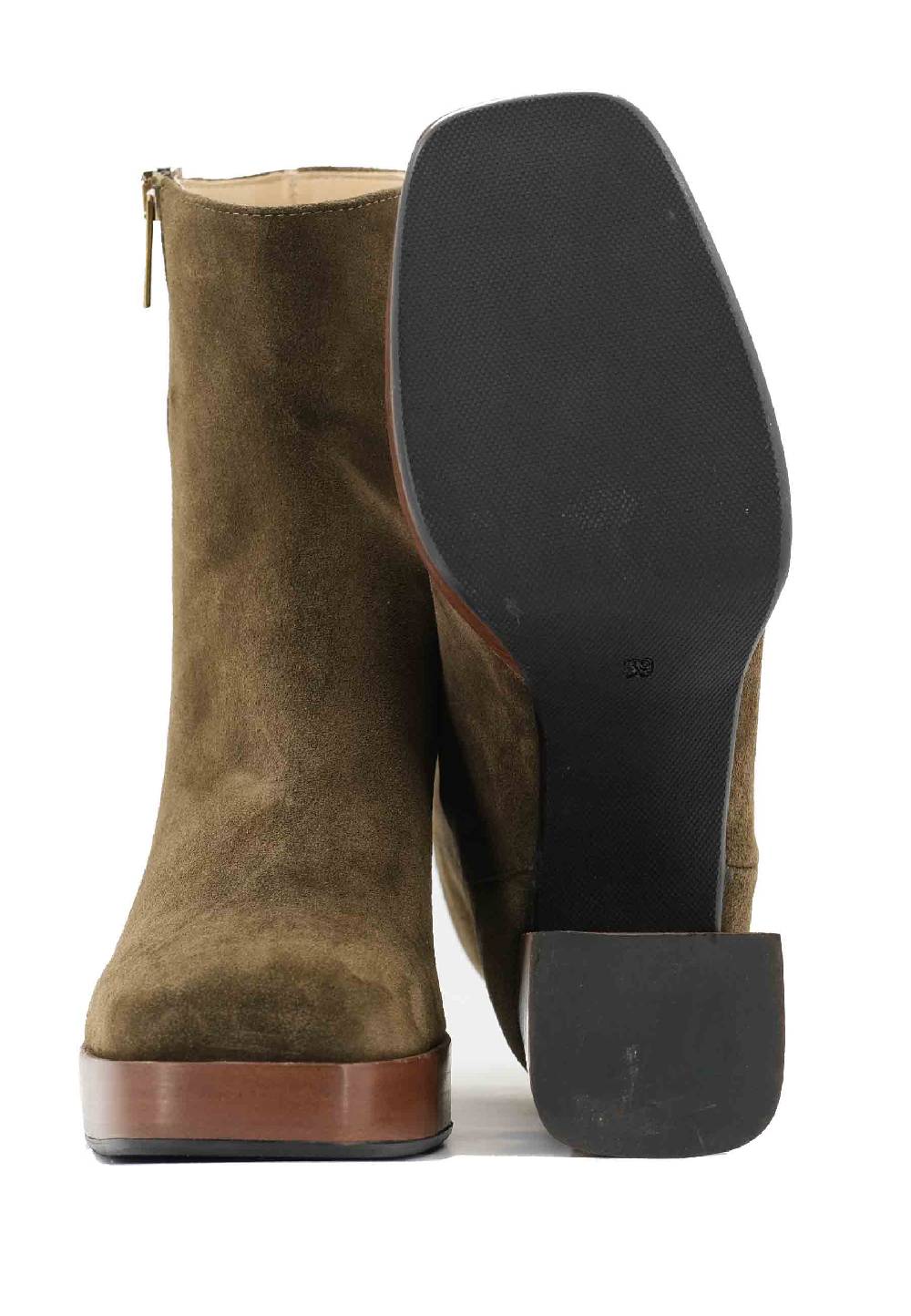 L'ARIANNA Stivaletti TR1665 in camoscio verde con tacco alto e plateau con zip esterna Vendita calda