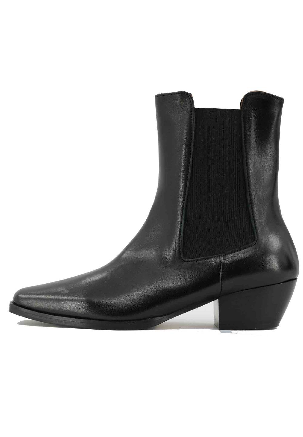 L'ARIANNA Stivaletti BT1695 boot donna in pelle nera punta quadra con tacco in cuoio Offerta temporanea