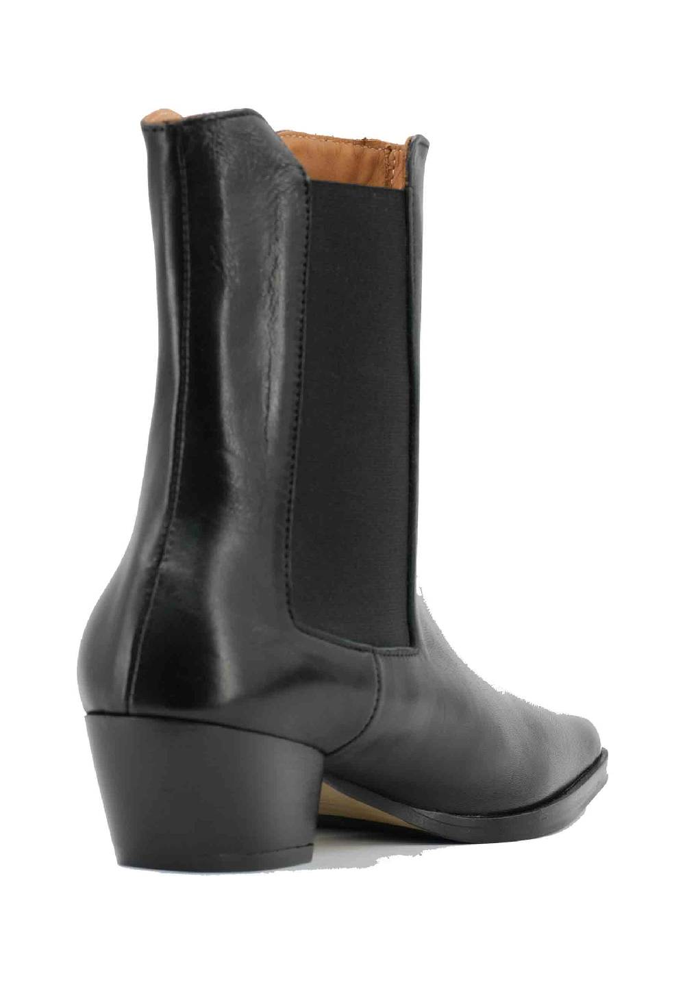 L'ARIANNA Stivaletti BT1695 boot donna in pelle nera punta quadra con tacco in cuoio Offerta temporanea