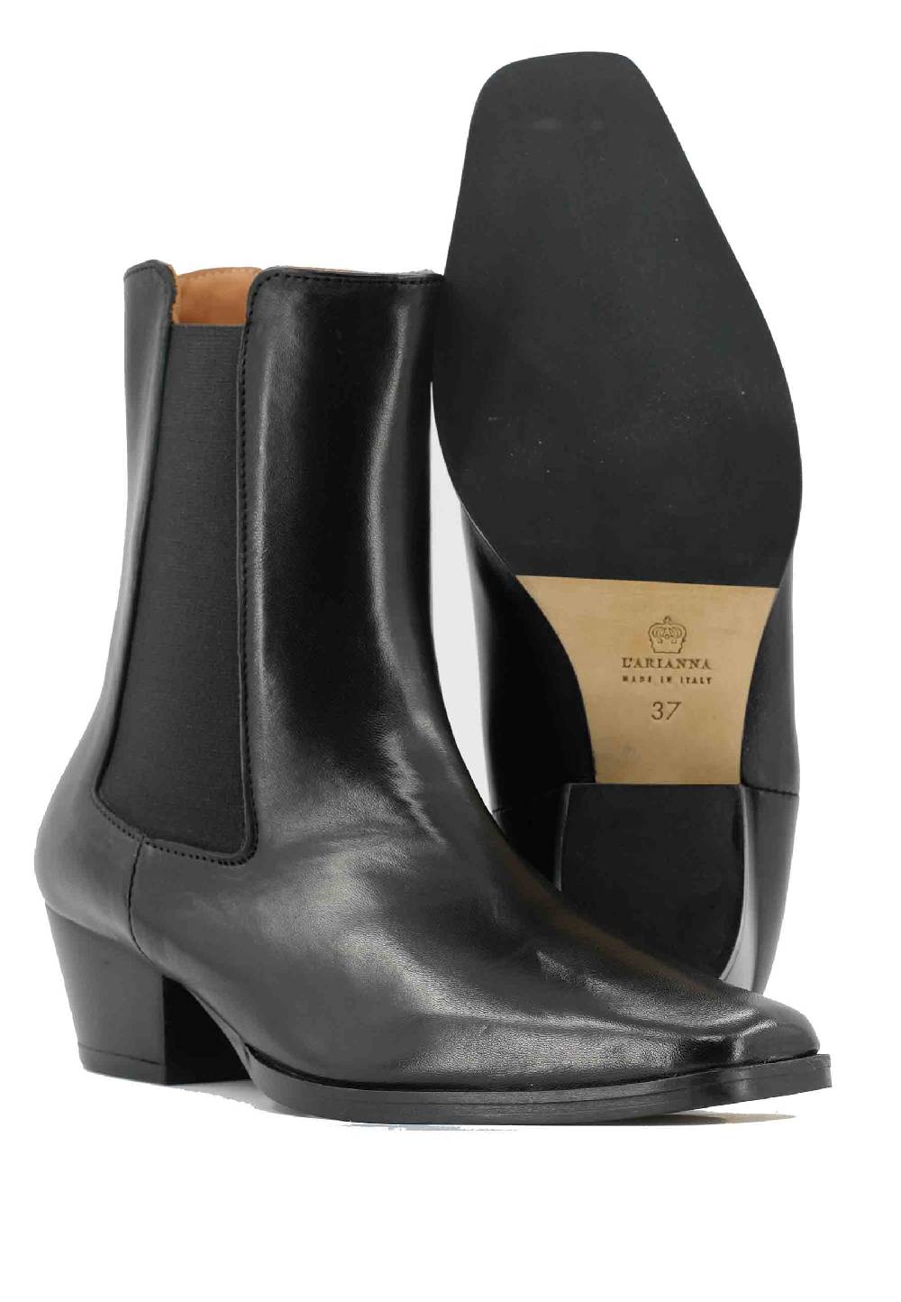 L'ARIANNA Stivaletti BT1695 boot donna in pelle nera punta quadra con tacco in cuoio Offerta temporanea