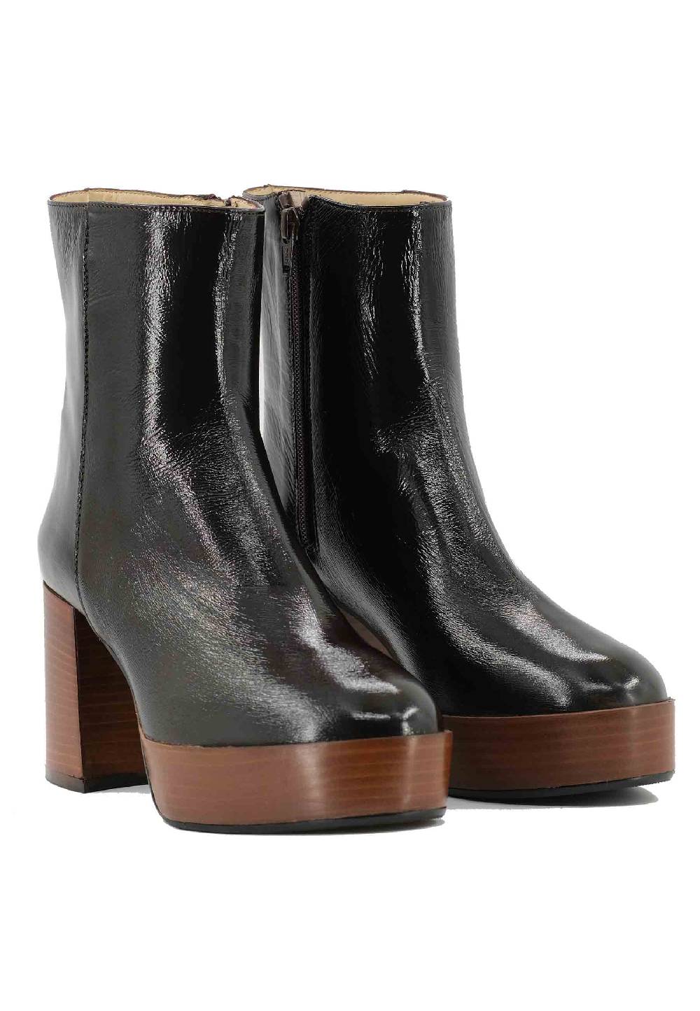L'ARIANNA Stivaletti TR1556 in pelle testa di moro con tacco alto e plateau con zip laterale di chiusura Lightning offer