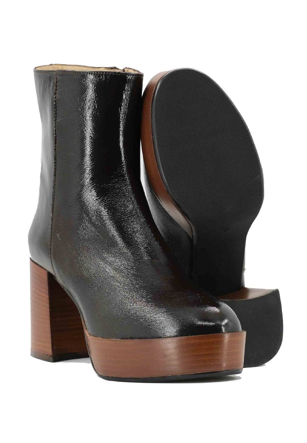 L'ARIANNA Stivaletti TR1556 in pelle testa di moro con tacco alto e plateau con zip laterale di chiusura Lightning offer