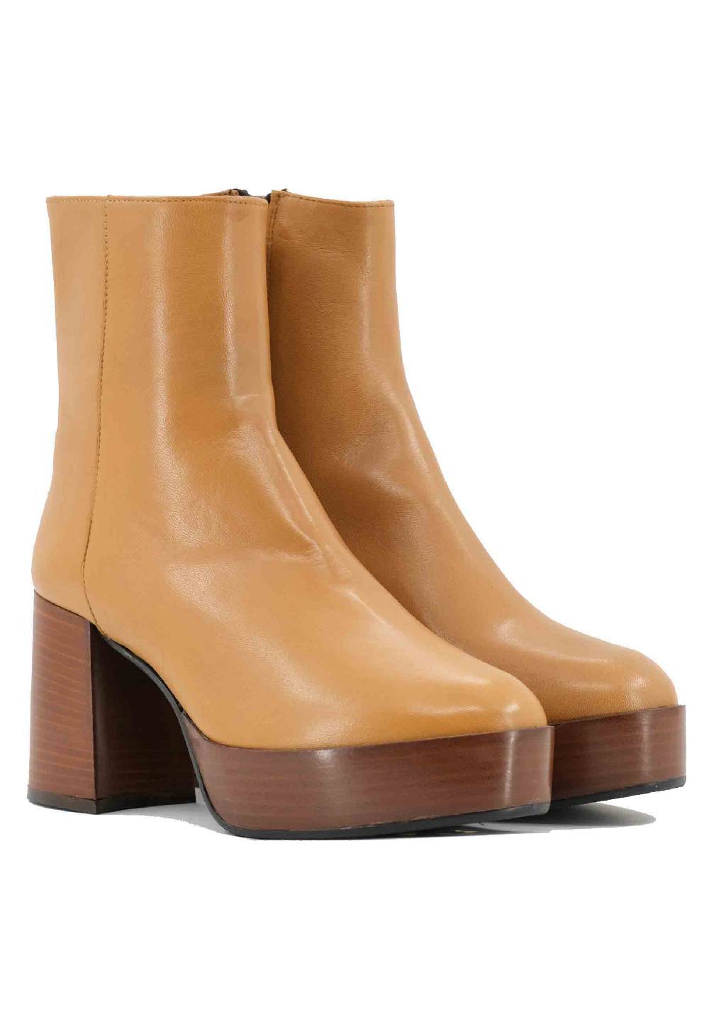 L'ARIANNA Stivaletti TR1556 in pelle senape con tacco alto e plateau con zip laterale di chiusura Grandi sconti