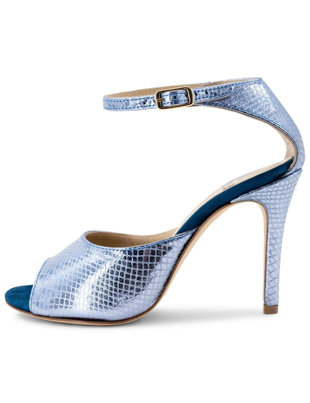 L'ARIANNA Sandali DS1518 donna in pelle laminata jeans effetto rettile e camoscio oceano con tacco alto e cinturino alla caviglia L'Arianna Offerte stagionali