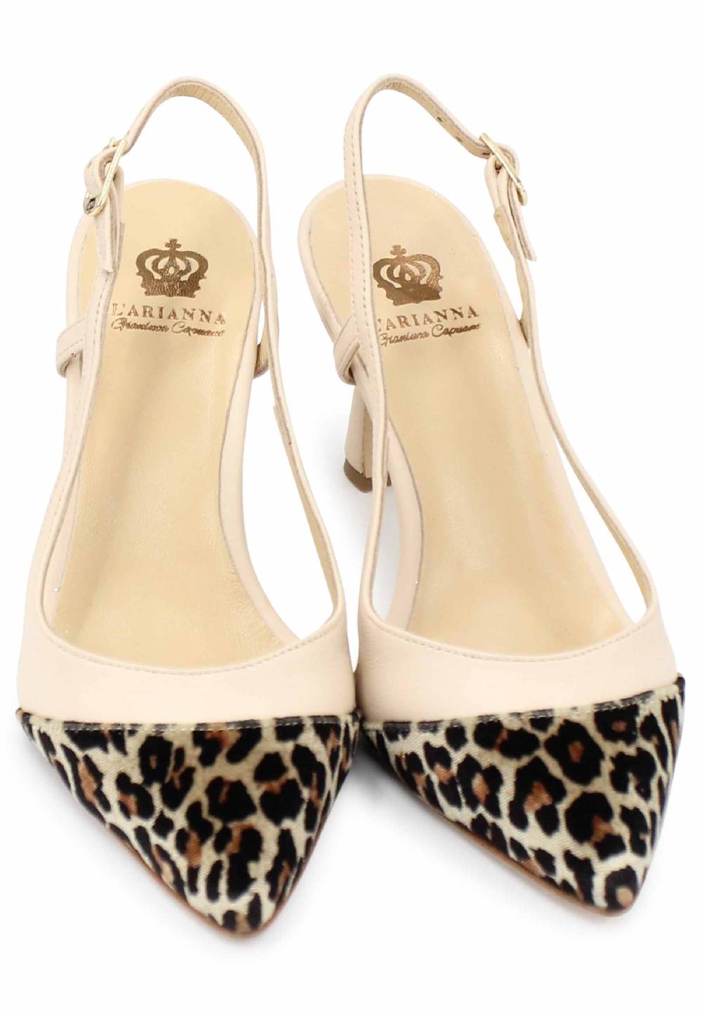 L'ARIANNA Decollete slingback ch1605/rt donna in pelle beige e tessuto animalier tacco alto l'arianna Comprane uno, ottenene uno gratis