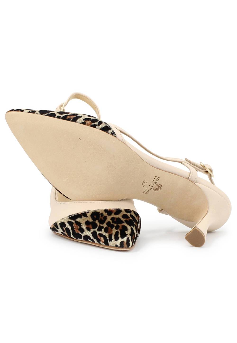 L'ARIANNA Decollete slingback ch1605/rt donna in pelle beige e tessuto animalier tacco alto l'arianna Comprane uno, ottenene uno gratis