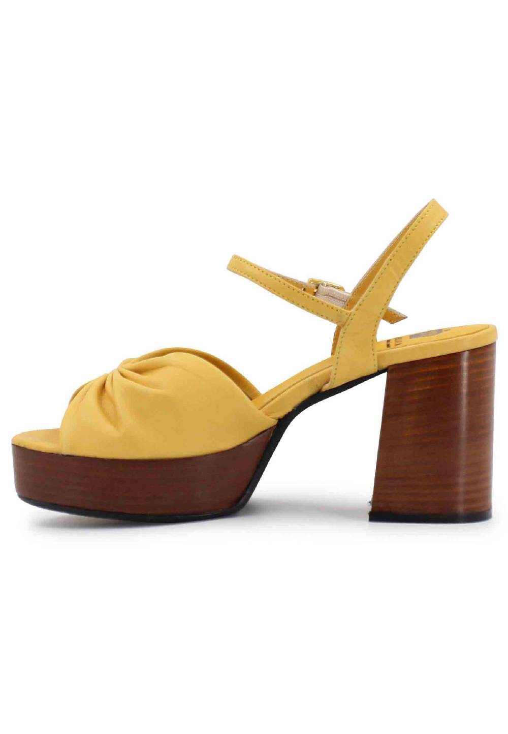 L'ARIANNA Sandali DS1648 da donna in pelle gialla con tacco e plateau in cuoio L'Arianna Offerte giornaliere