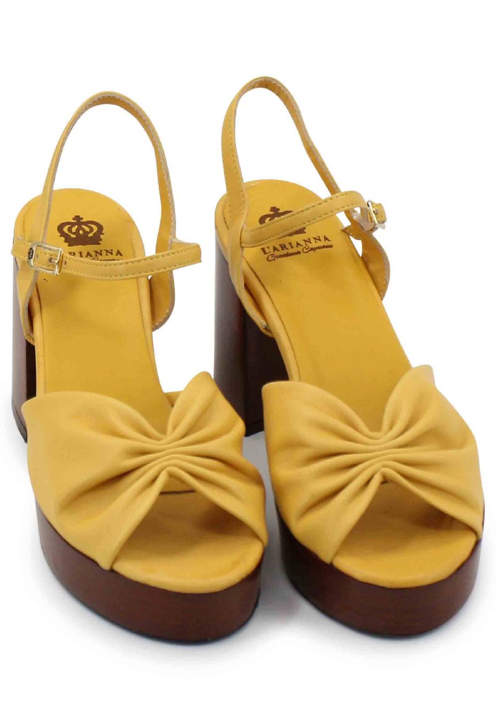 L'ARIANNA Sandali DS1648 da donna in pelle gialla con tacco e plateau in cuoio L'Arianna Offerte giornaliere