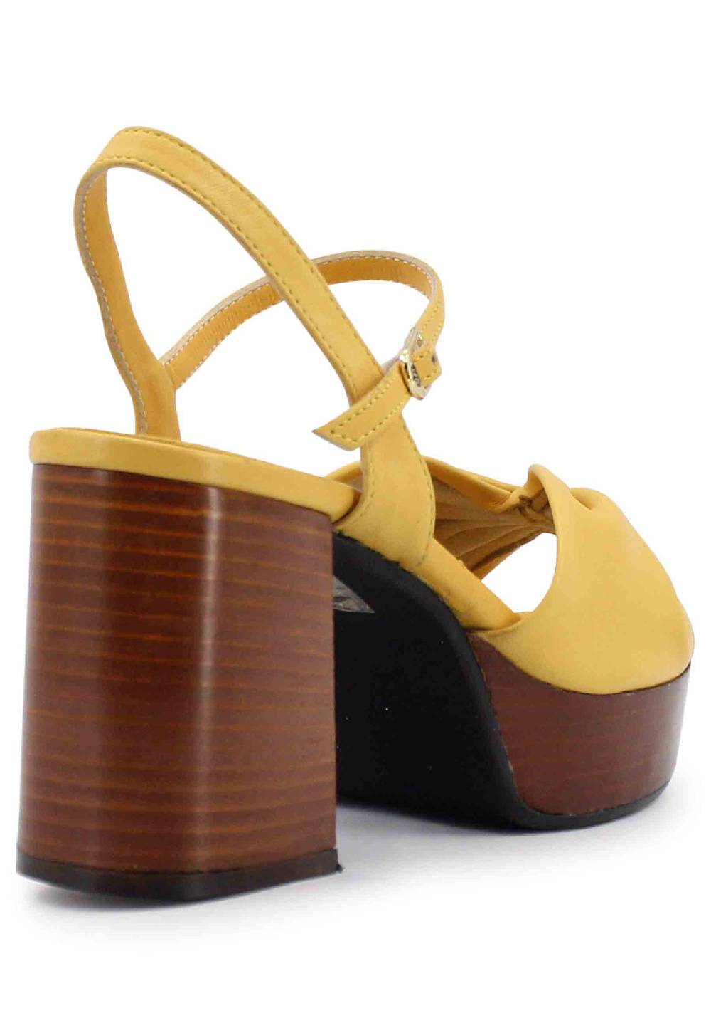 L'ARIANNA Sandali DS1648 da donna in pelle gialla con tacco e plateau in cuoio L'Arianna Offerte giornaliere