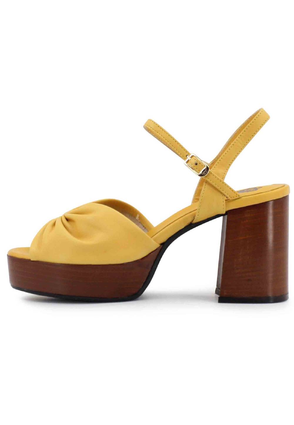 L'ARIANNA Sandali DS1648 da donna in pelle gialla con tacco e plateau in cuoio L'Arianna Offerte giornaliere