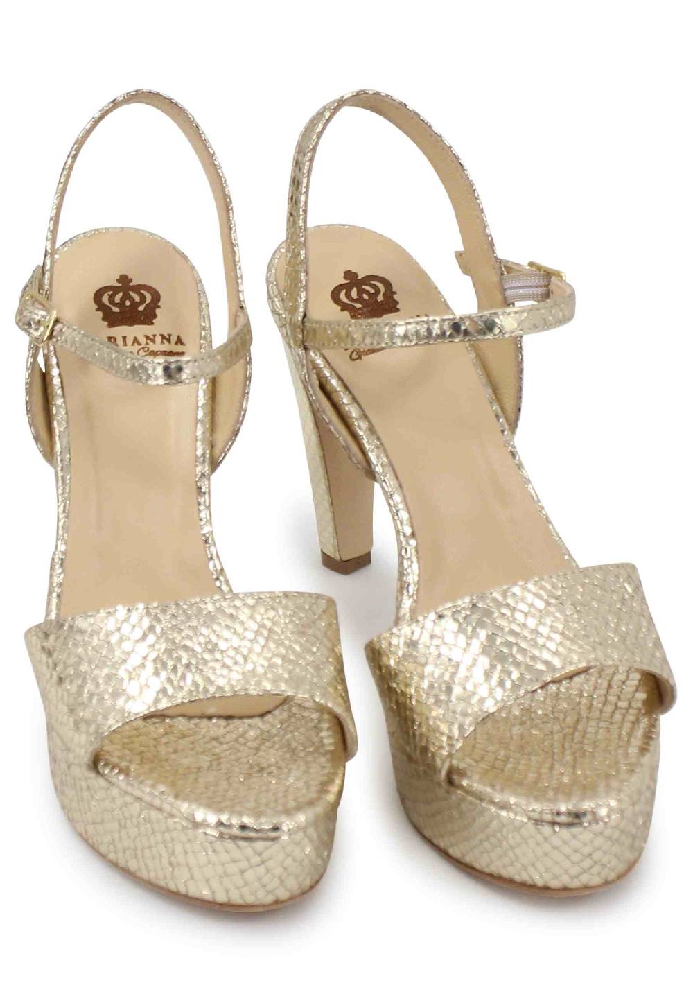 L'ARIANNA Sandali DS1610 donna in pelle laminata stampata platino con tacco alto e plateau Offerte speciali