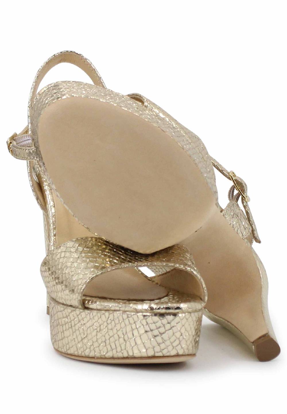 L'ARIANNA Sandali DS1610 donna in pelle laminata stampata platino con tacco alto e plateau Offerte speciali