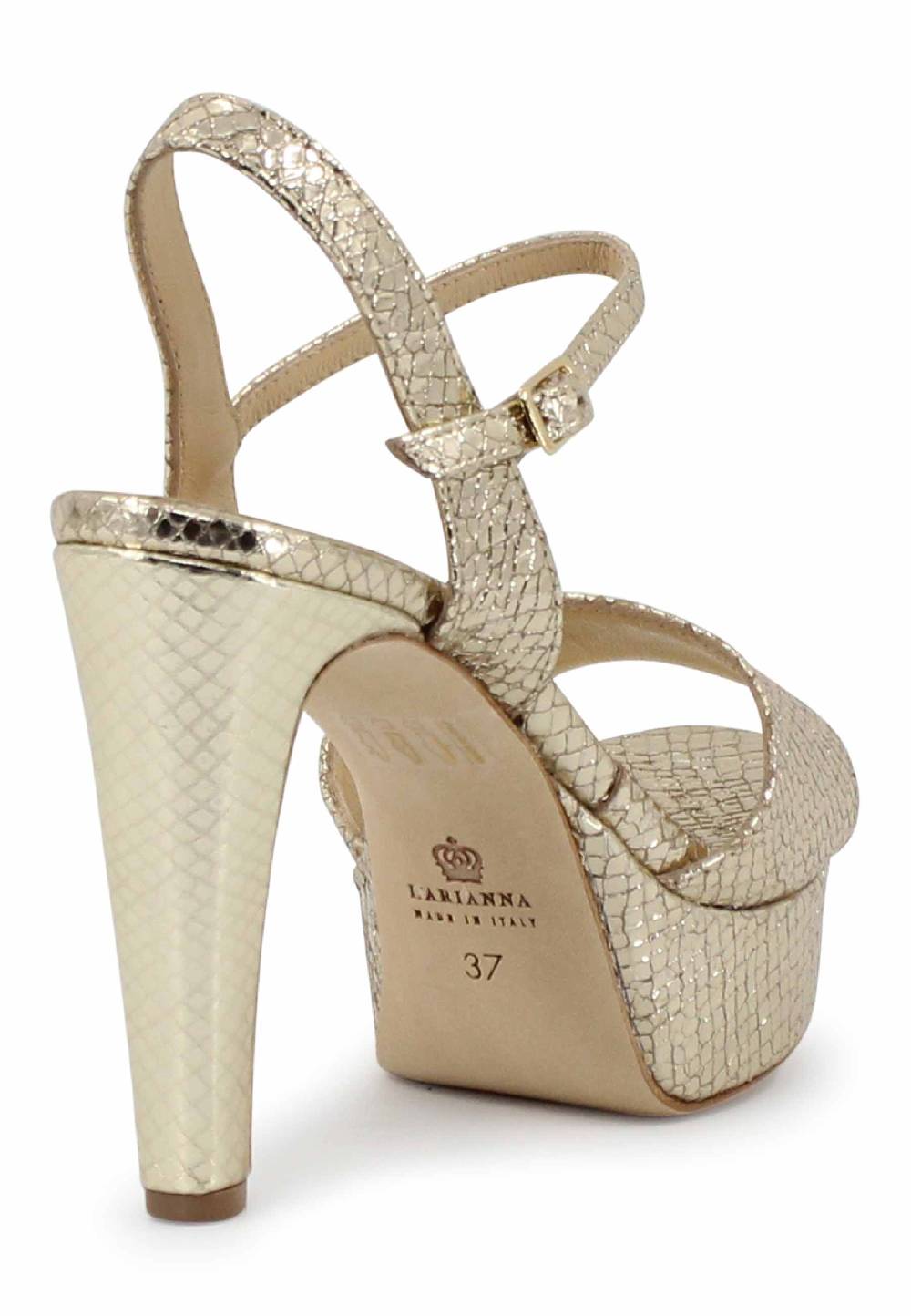 L'ARIANNA Sandali DS1610 donna in pelle laminata stampata platino con tacco alto e plateau Offerte speciali