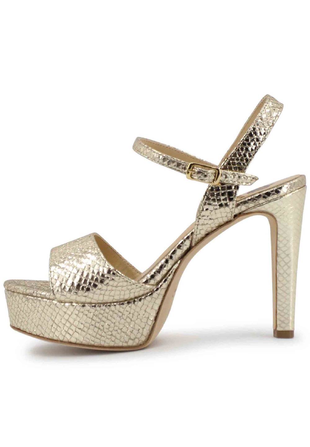 L'ARIANNA Sandali DS1610 donna in pelle laminata stampata platino con tacco alto e plateau Offerte speciali