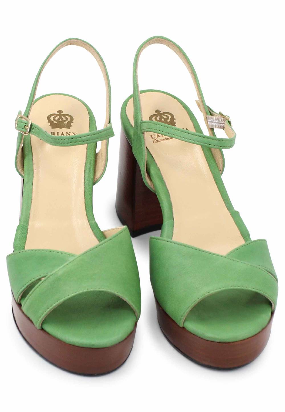 L'ARIANNA Sandali DS1639 donna in pelle verde con cinturino e tacco e plateau in cuoio Prezzo basso