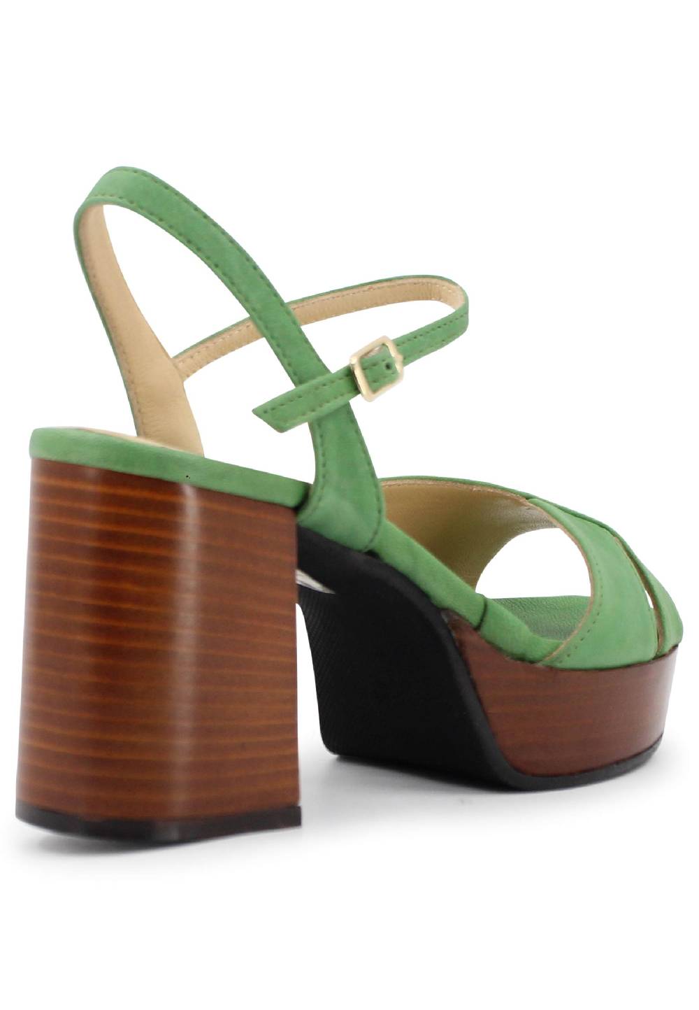 L'ARIANNA Sandali DS1639 donna in pelle verde con cinturino e tacco e plateau in cuoio Prezzo basso