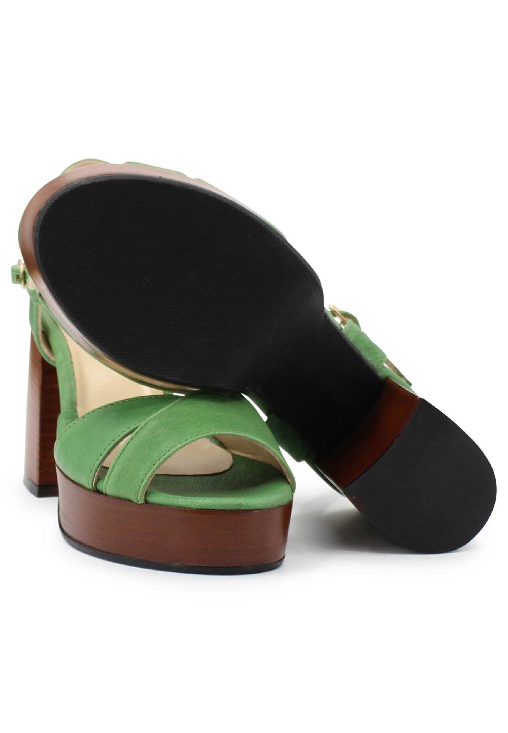 L'ARIANNA Sandali DS1639 donna in pelle verde con cinturino e tacco e plateau in cuoio Prezzo basso