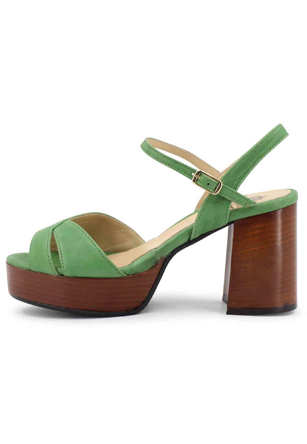 L'ARIANNA Sandali DS1639 donna in pelle verde con cinturino e tacco e plateau in cuoio Prezzo basso