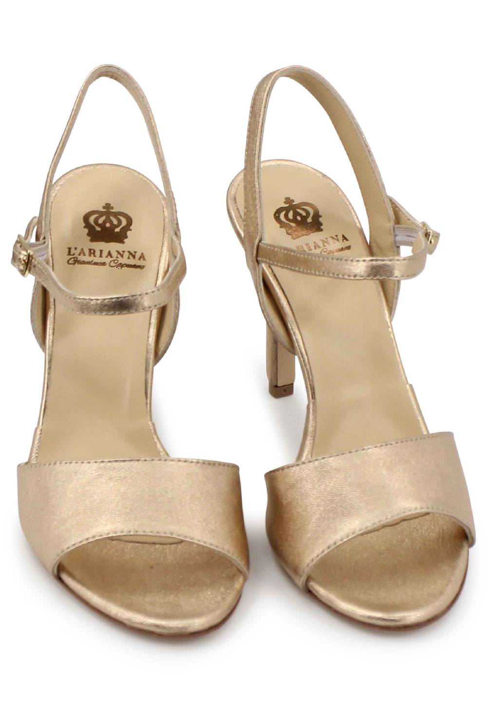L'ARIANNA Sandali DS7053 donna in pelle laminata nude con tacco alto e cinturino alla caviglia Super Saving Price