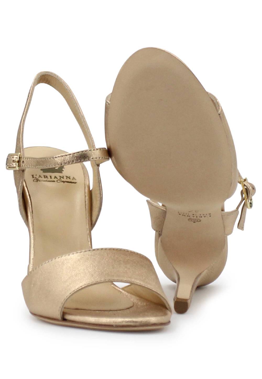 L'ARIANNA Sandali DS7053 donna in pelle laminata nude con tacco alto e cinturino alla caviglia Super Saving Price