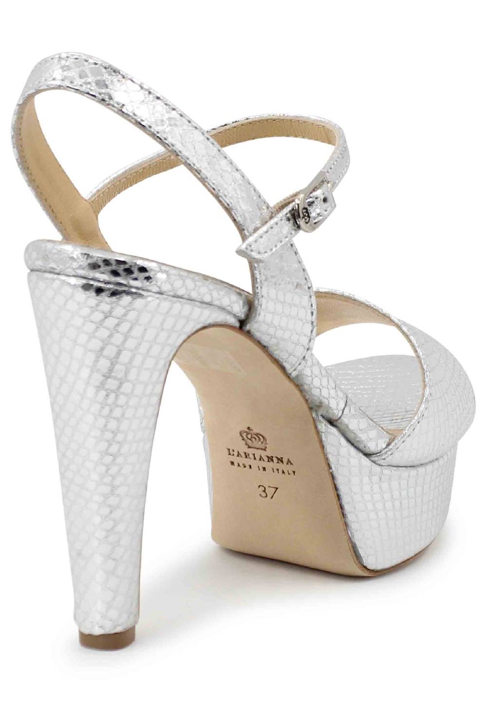 L'ARIANNA Sandali DS1610 donna in pelle laminata stampata argento con tacco alto e plateau Ritorno libero