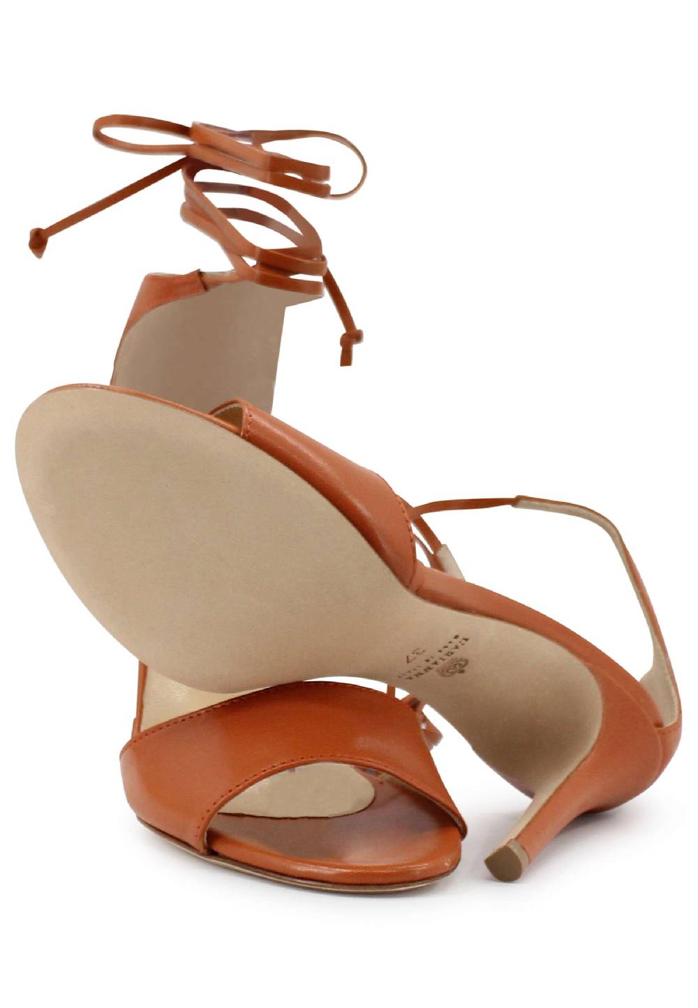 L'ARIANNA Sandali DS7042 da donna in pelle mattone tacco alto con tacco alto e laccetti alla caviglia Rilascio limitato