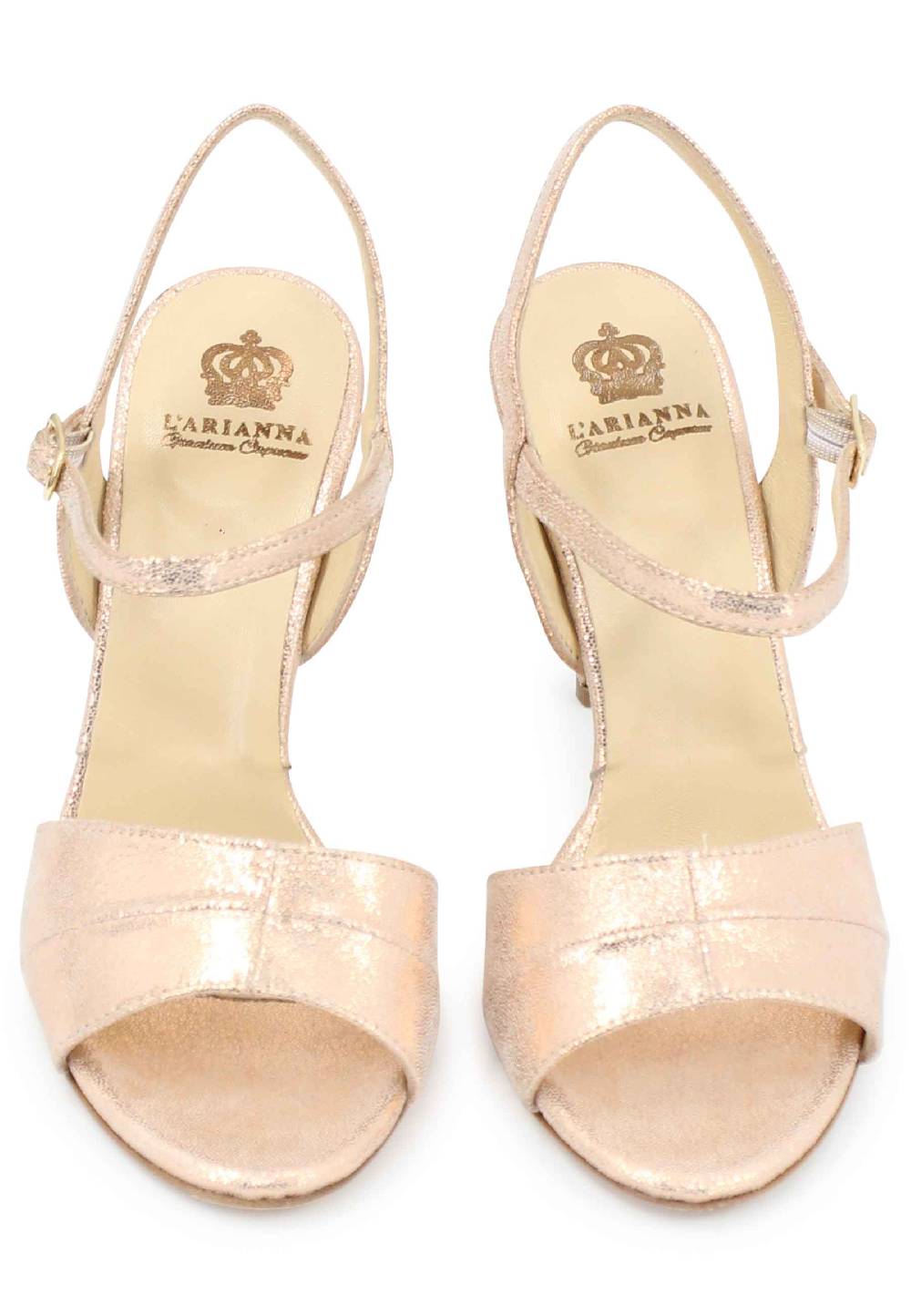 L'ARIANNA Sandali ds1643 da donna in pelle laminata salmone con tacco alto e cinturino alla caviglia Ultimi tre giorni