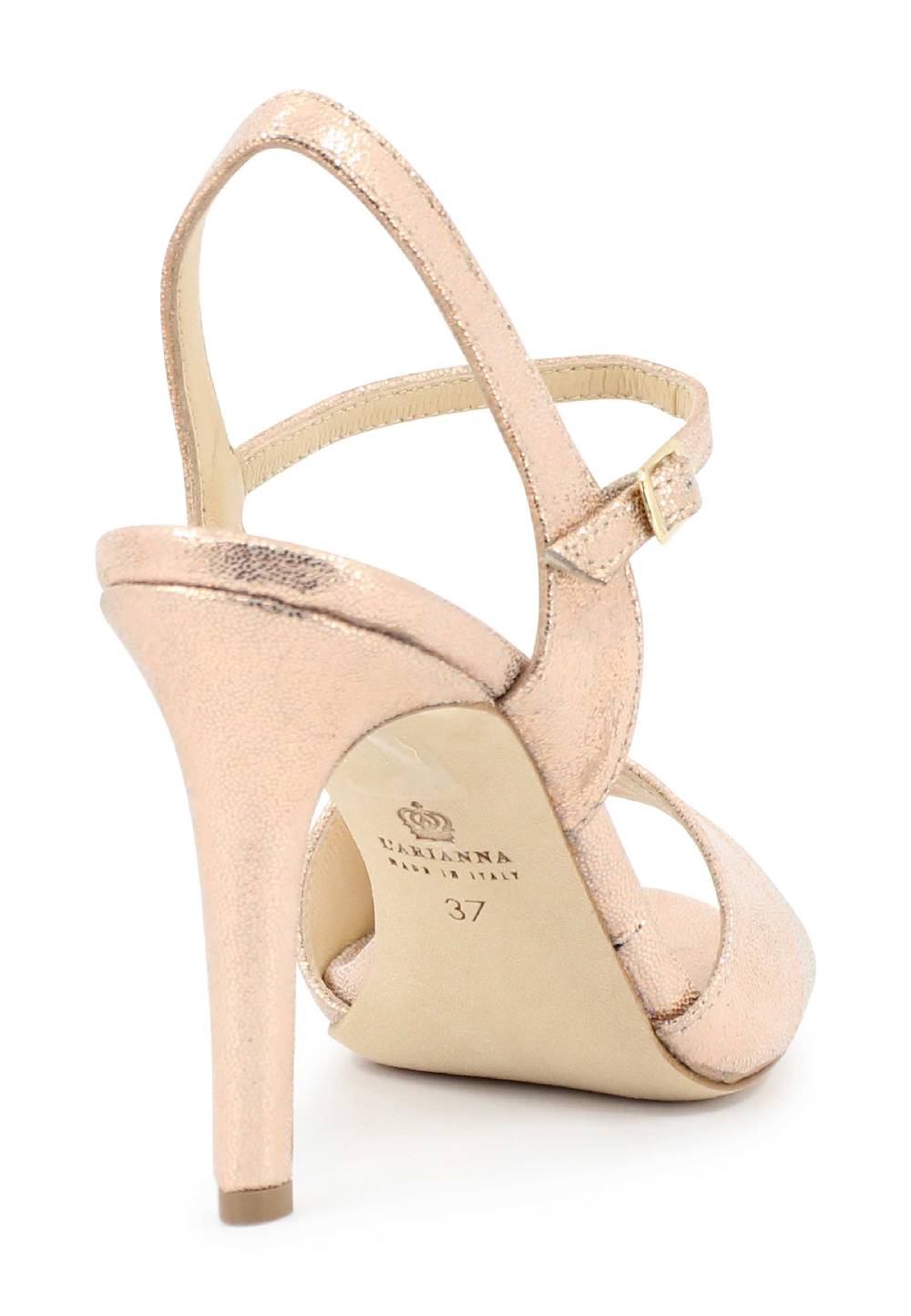 L'ARIANNA Sandali ds1643 da donna in pelle laminata salmone con tacco alto e cinturino alla caviglia Ultimi tre giorni