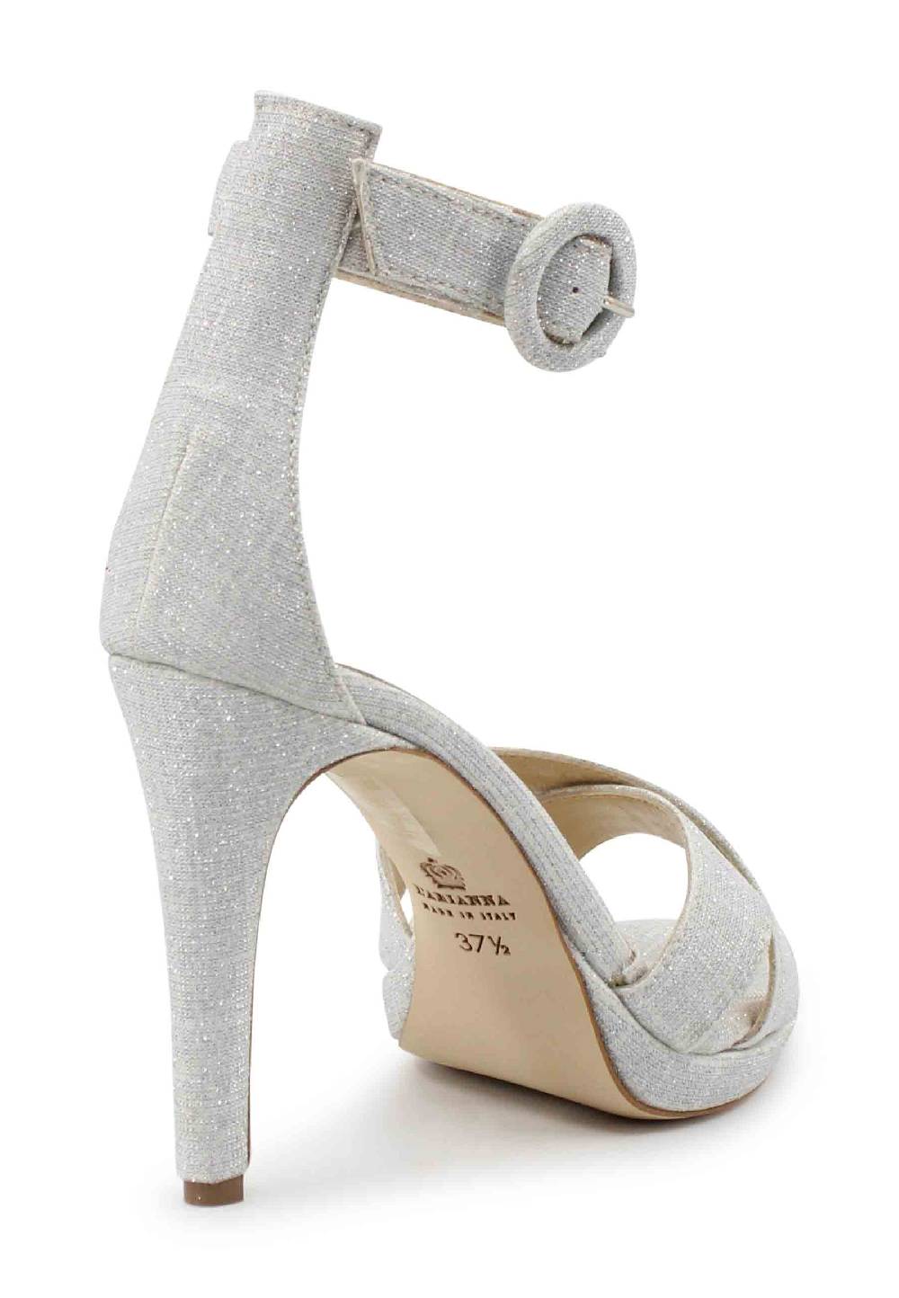 L'ARIANNA Sandali DS1507 donna in tessuto off white con tacco alto e cinturino alla caviglia Ultimi due giorni