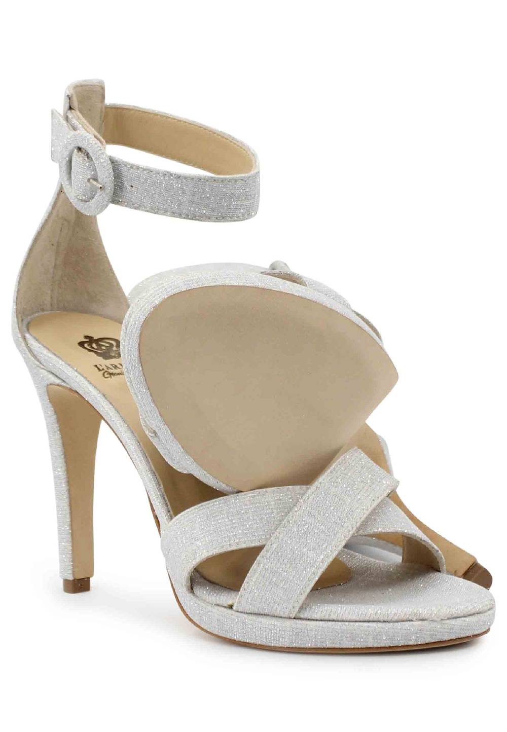 L'ARIANNA Sandali DS1507 donna in tessuto off white con tacco alto e cinturino alla caviglia Ultimi due giorni