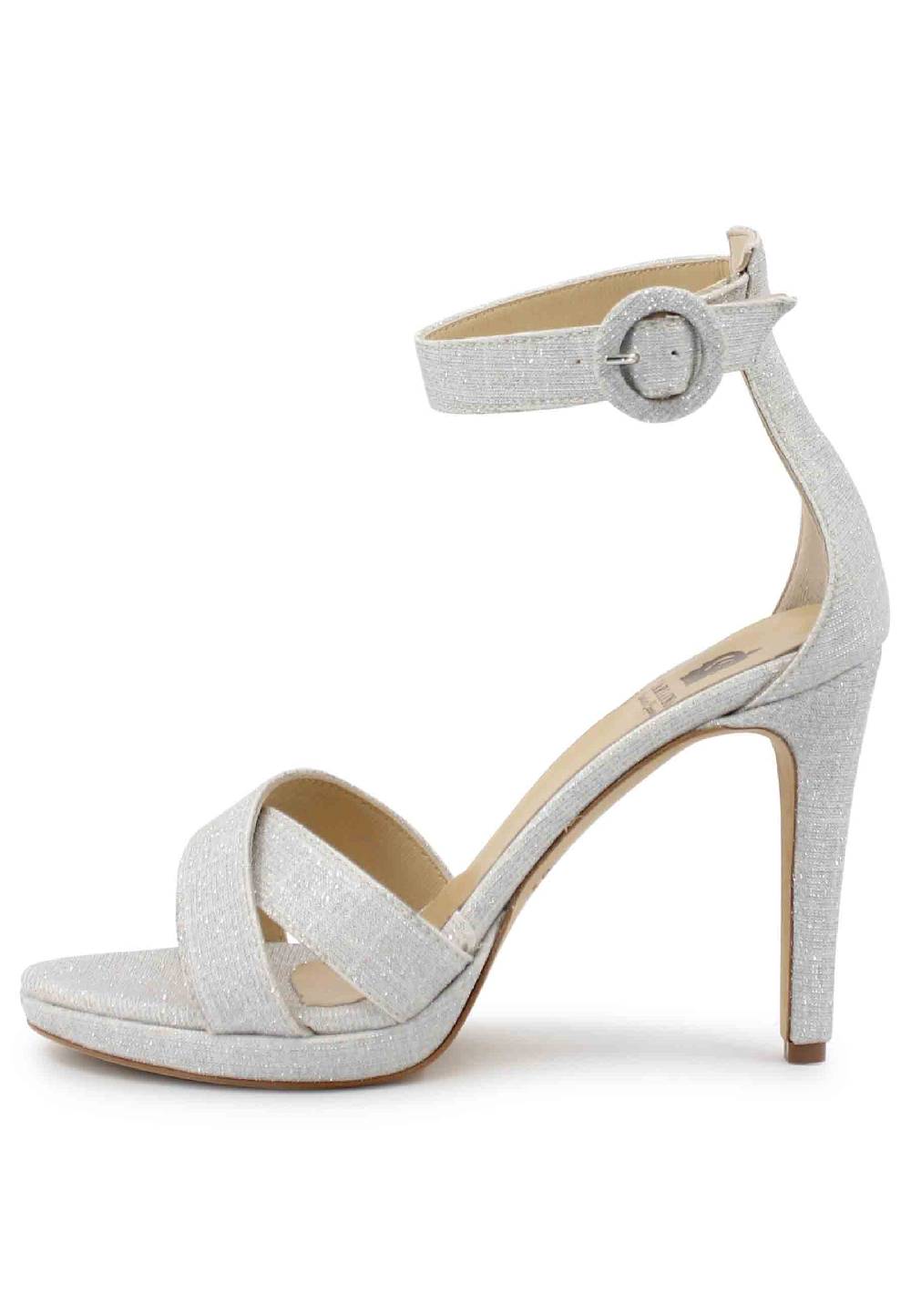 L'ARIANNA Sandali DS1507 donna in tessuto off white con tacco alto e cinturino alla caviglia Ultimi due giorni