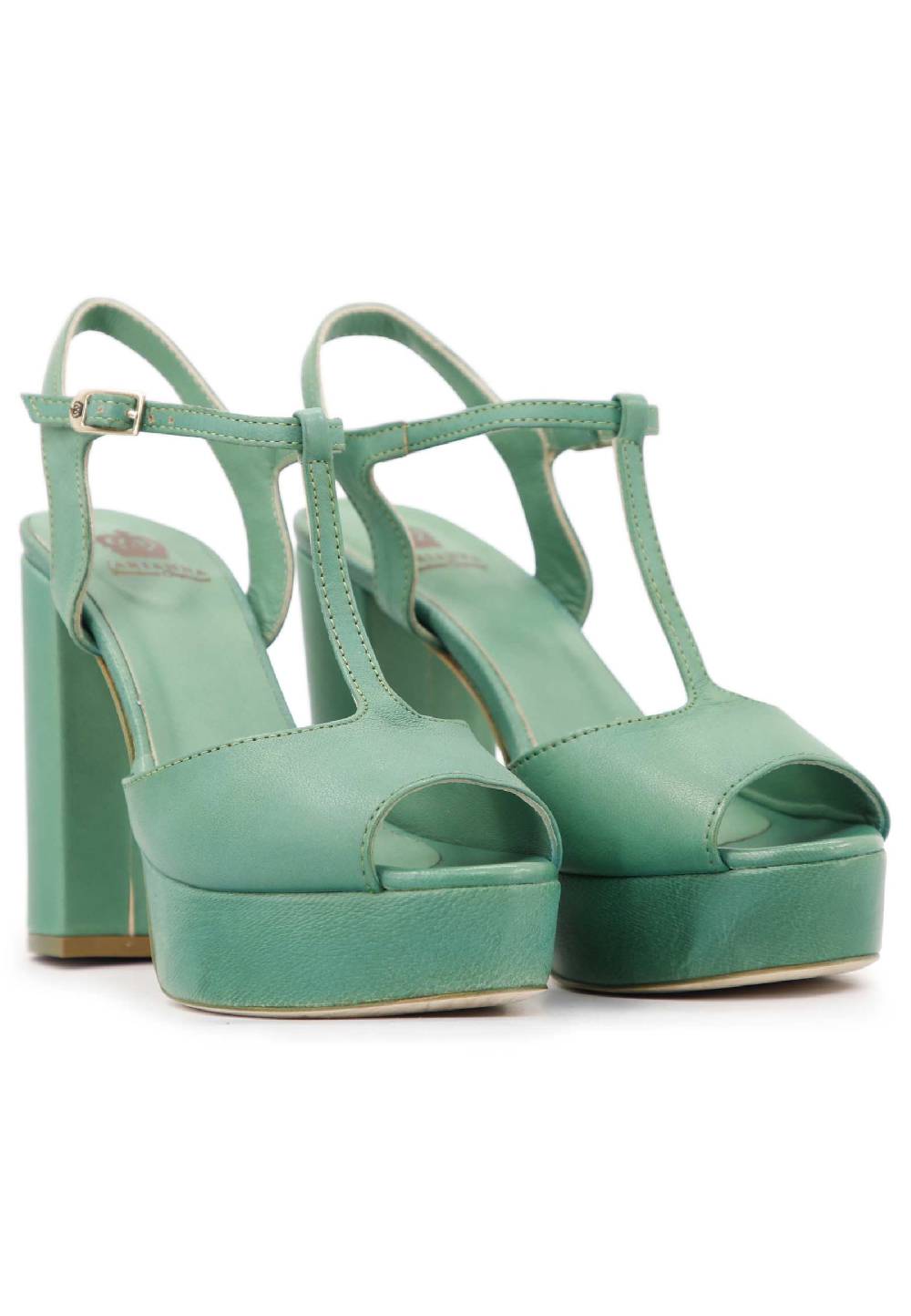 L'ARIANNA Sandali ds7010 donna in pelle verde con cinturino tacco alto e plateau Ultimo giorno