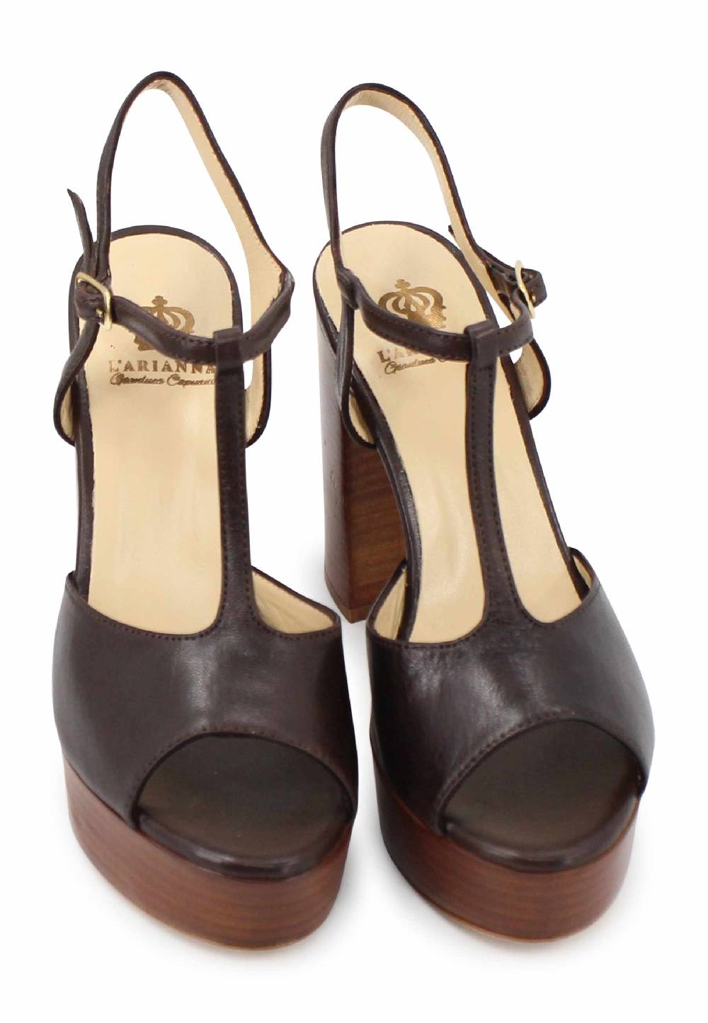 L'ARIANNA Sandali ds7010 donna in pelle testa di moro con cinturino tacco alto e plateau Promozione temporanea