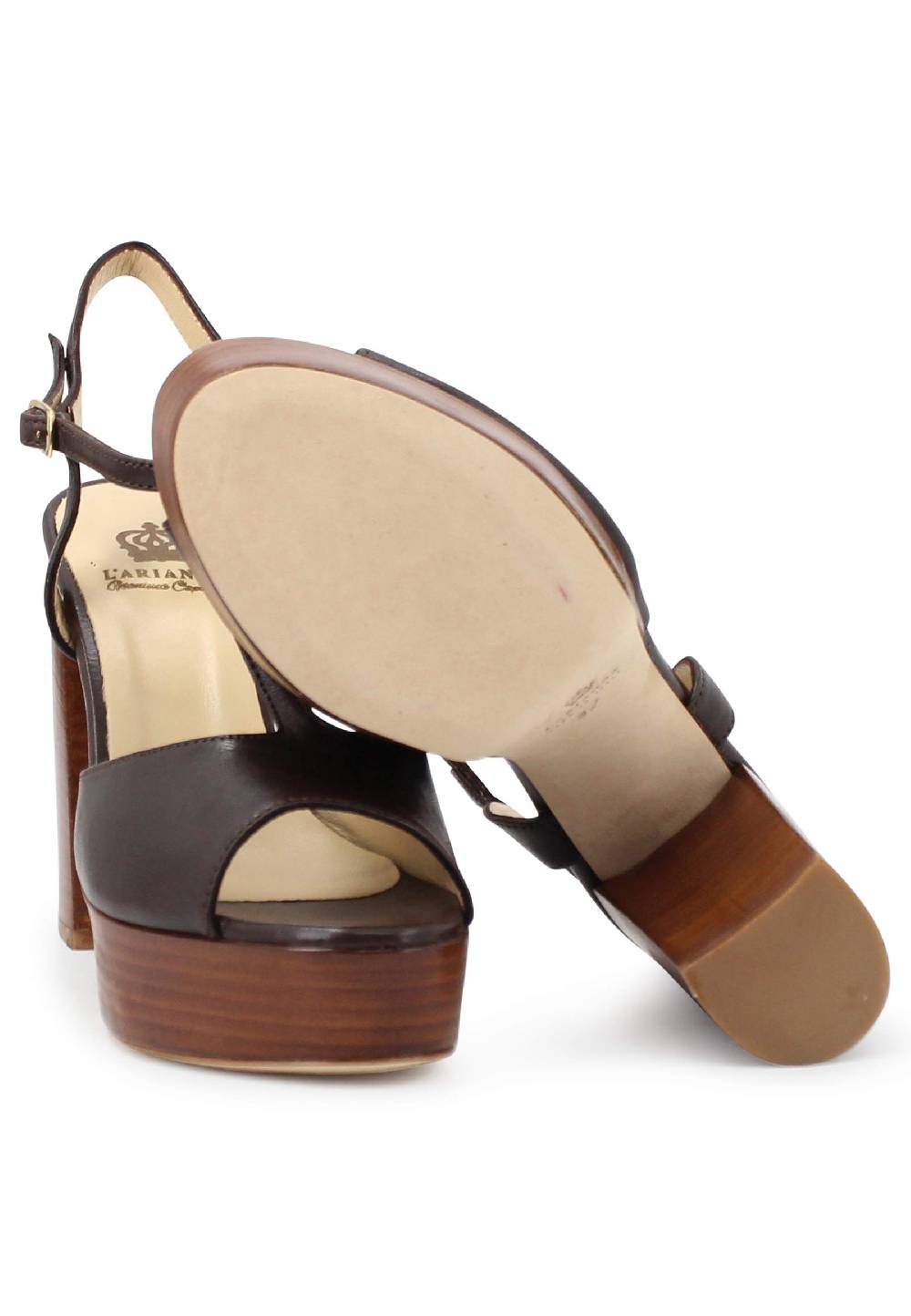 L'ARIANNA Sandali ds7010 donna in pelle testa di moro con cinturino tacco alto e plateau Promozione temporanea