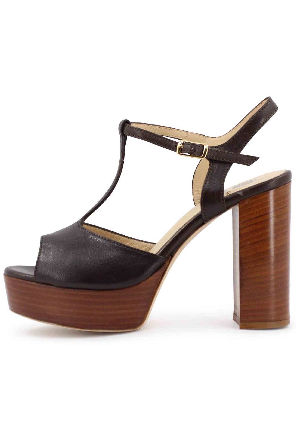 L'ARIANNA Sandali ds7010 donna in pelle testa di moro con cinturino tacco alto e plateau Promozione temporanea
