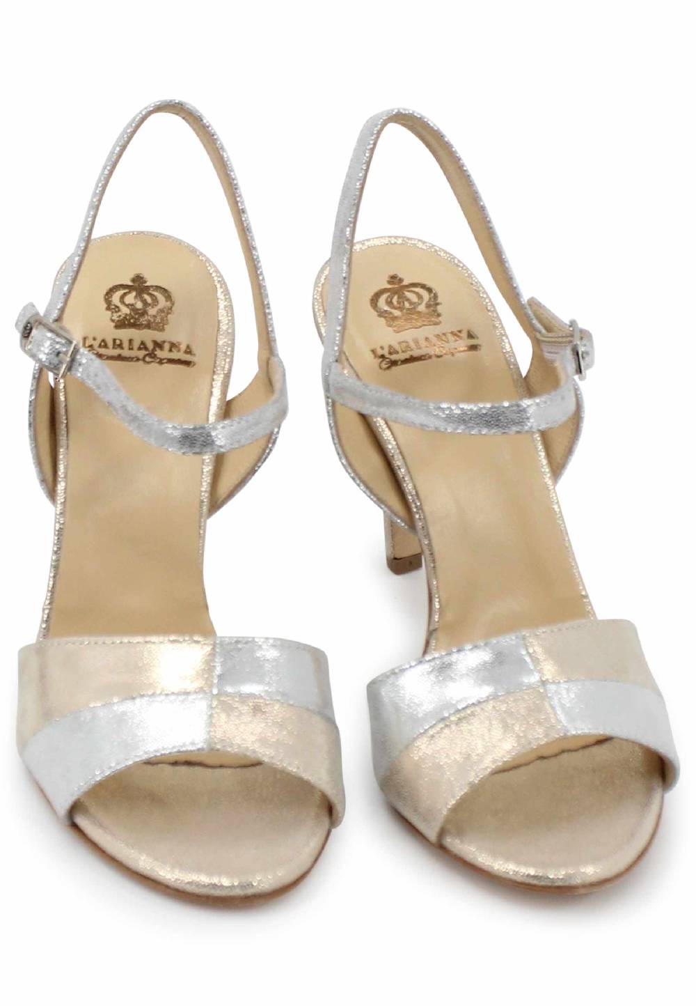 L'ARIANNA Sandali ds1643 da donna in pelle laminata argento con tacco alto e cinturino alla caviglia Fino al 50% di sconto