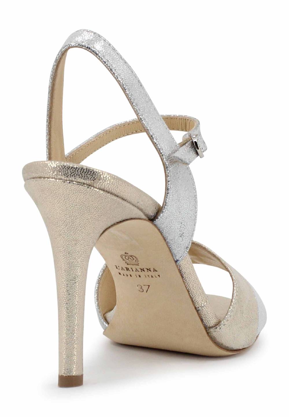 L'ARIANNA Sandali ds1643 da donna in pelle laminata argento con tacco alto e cinturino alla caviglia Fino al 50% di sconto