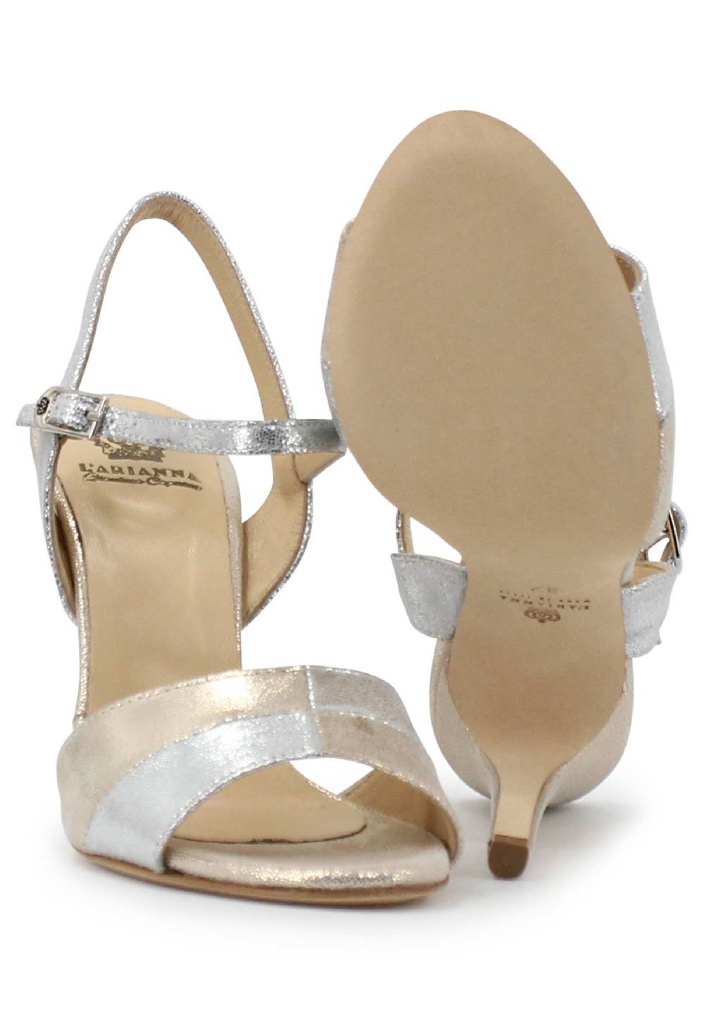 L'ARIANNA Sandali ds1643 da donna in pelle laminata argento con tacco alto e cinturino alla caviglia Fino al 50% di sconto