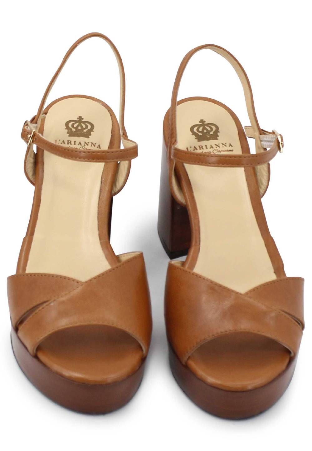 L'ARIANNA Sandali DS1639 donna in pelle cuoio con cinturino e tacco e plateau in cuoio Fino al 60% di sconto