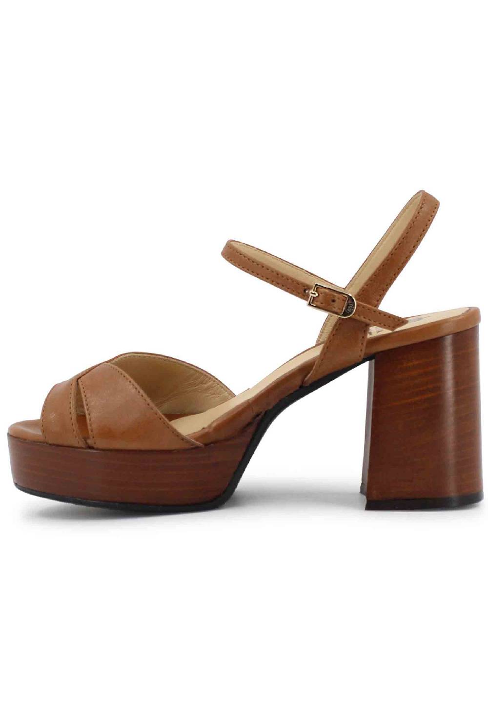 L'ARIANNA Sandali DS1639 donna in pelle cuoio con cinturino e tacco e plateau in cuoio Fino al 60% di sconto
