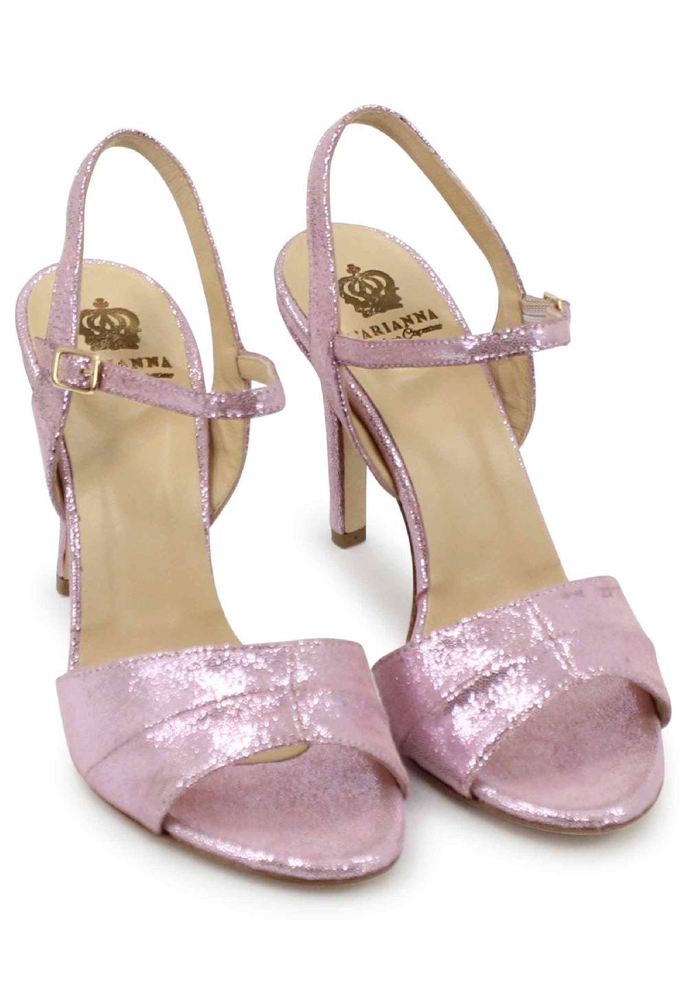 L'ARIANNA Sandali ds1643 da donna in pelle laminata rosa con tacco alto e cinturino alla caviglia Fino al 65% di sconto