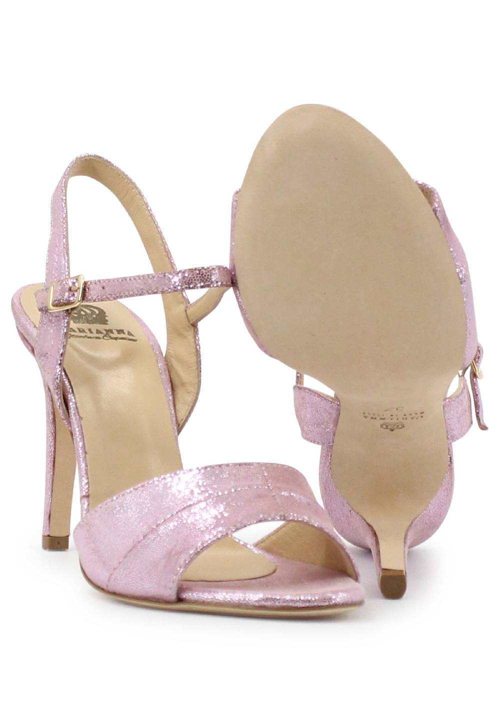 L'ARIANNA Sandali ds1643 da donna in pelle laminata rosa con tacco alto e cinturino alla caviglia Fino al 65% di sconto