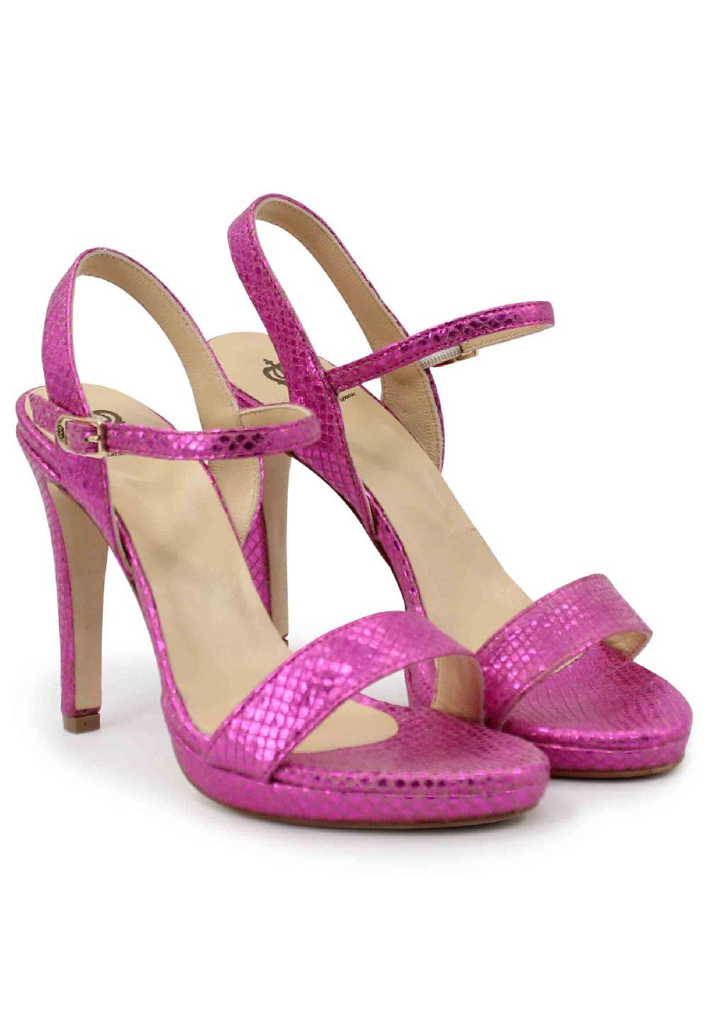 L'ARIANNA Sandali ds7054donna in pelle laminata fuxia effetto serpente con tacco alto e cinturino alla caviglia Sostegno trimestrale