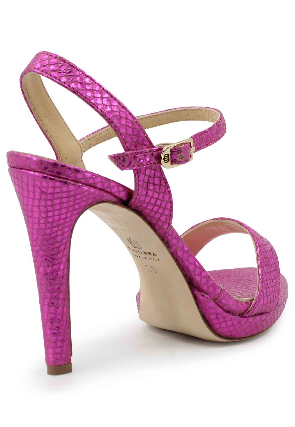 L'ARIANNA Sandali ds7054donna in pelle laminata fuxia effetto serpente con tacco alto e cinturino alla caviglia Sostegno trimestrale