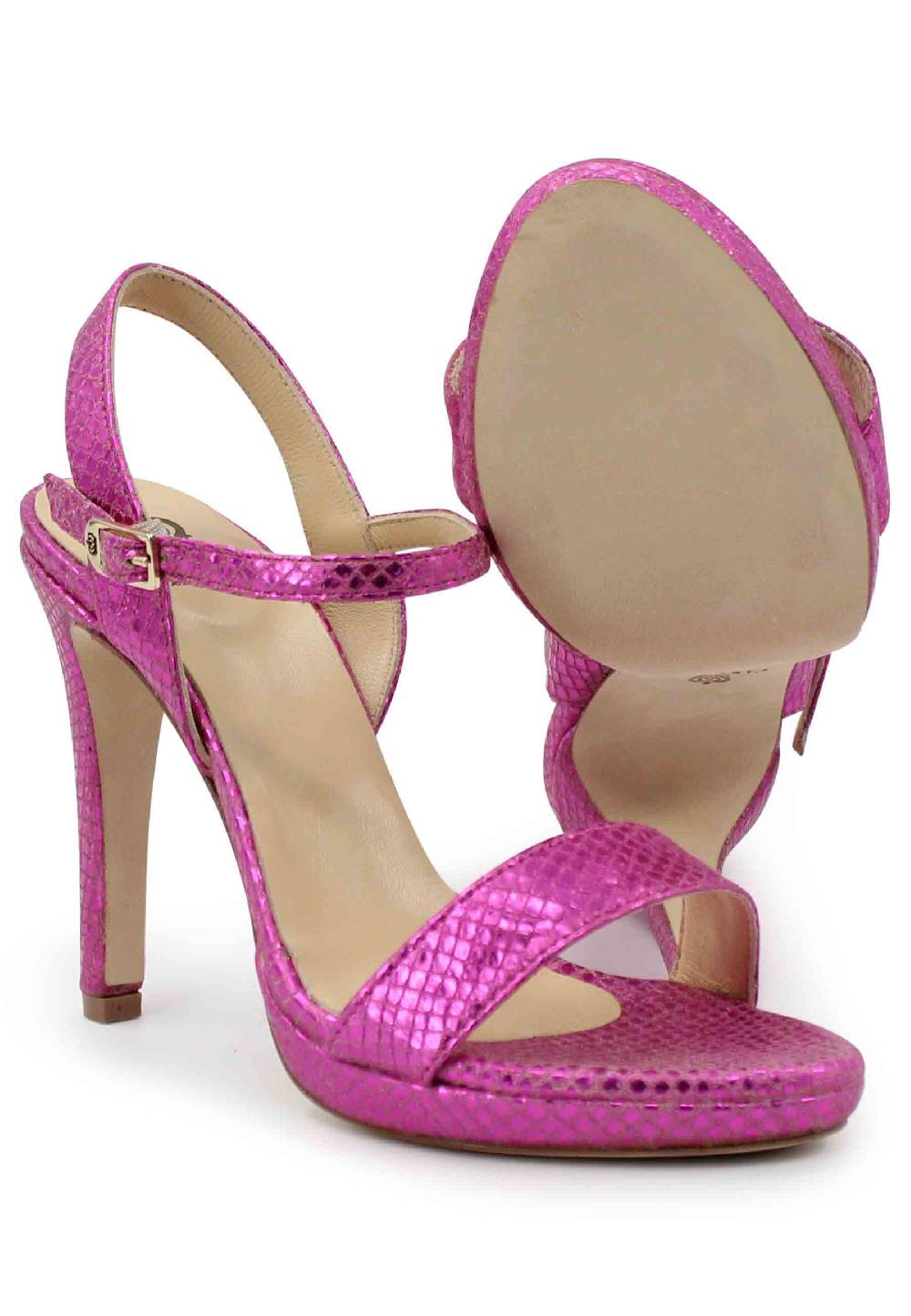 L'ARIANNA Sandali ds7054donna in pelle laminata fuxia effetto serpente con tacco alto e cinturino alla caviglia Sostegno trimestrale
